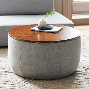 Upholstered Storage Base Ottoman - Large, Poly, Deco Weave, Stone, Dark Mineral - Image 1
