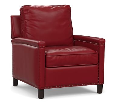 Tyler Square Arm Leather Power Recliner with Bronze Nailheads, Down Blend Wrapped Cushions, Signature Berry Red - Image 0
