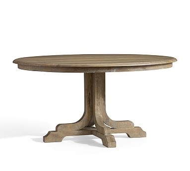 Linden Round Pedestal Dining Table, Belgian Gray, 60" D - Image 0