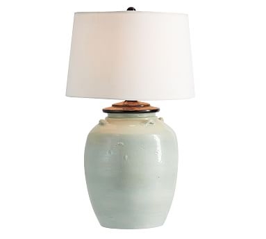 Courtney Ceramic 29" Table Lamp, Large Seafoam Base with Large Tapered Gallery Shade, White - Image 0