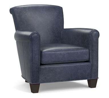 Irving Roll Leather Armchair, Polyester Wrapped Cushions, Statesville Indigo Blue - Image 0