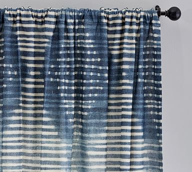 Shibori Diamond Linen/Cotton Rod Pocket Blackout Curtain, Blue, 96 x 50" - Image 0