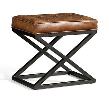 Kirkham Tufted Leather Stool, Rustic Brown Base, Light Brown - Image 4