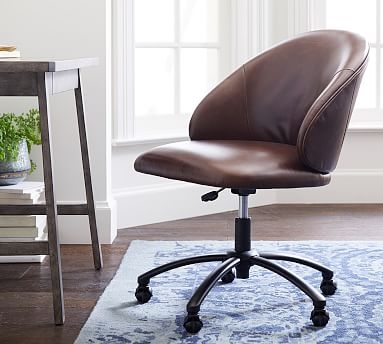 Ryker Leather Desk Chair, Bronze Swivel Base, Vintage Caramel - Image 0