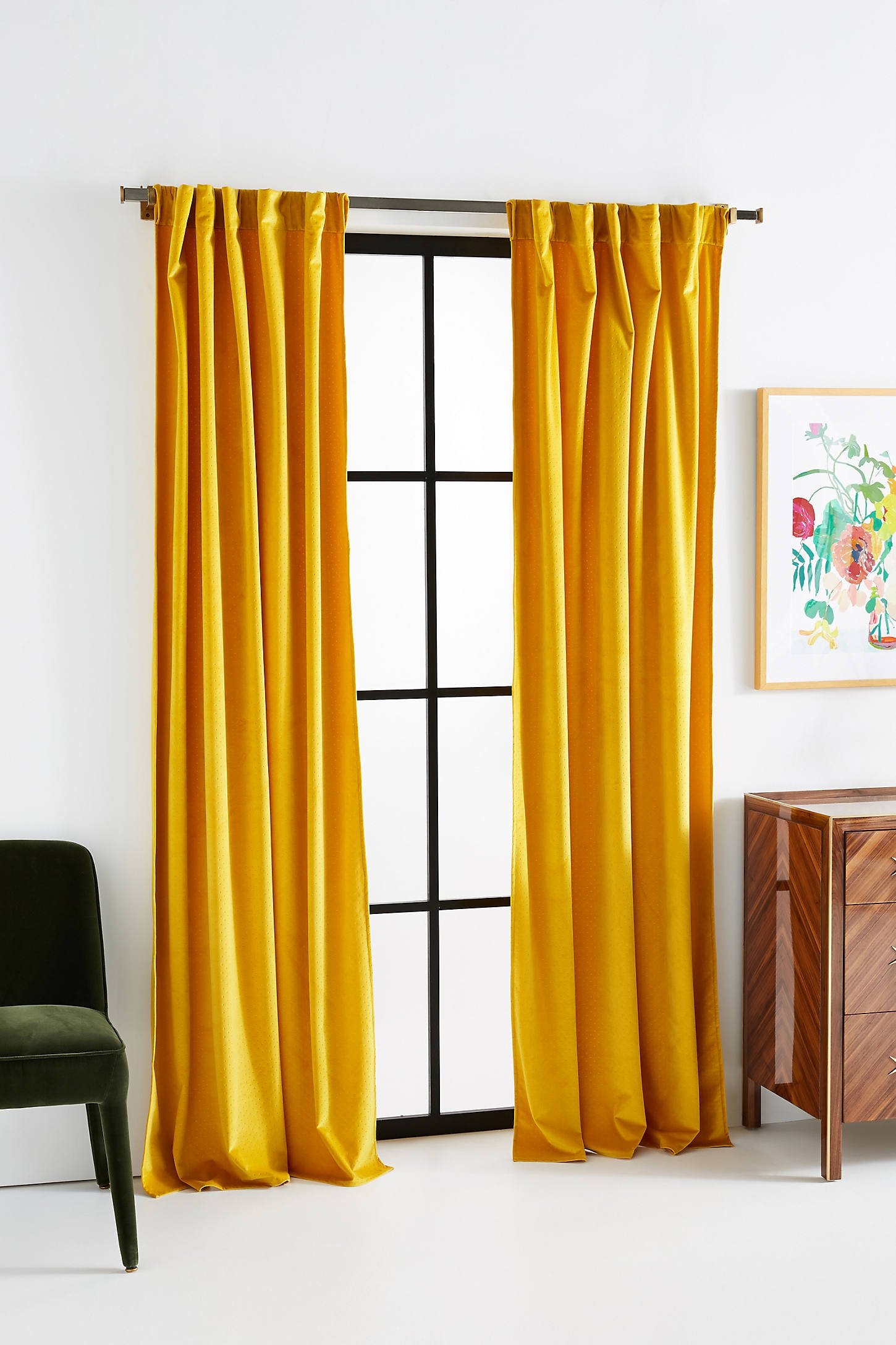Velvet Louise Curtain By Anthropologie in Yellow Size 50X63 - Image 0