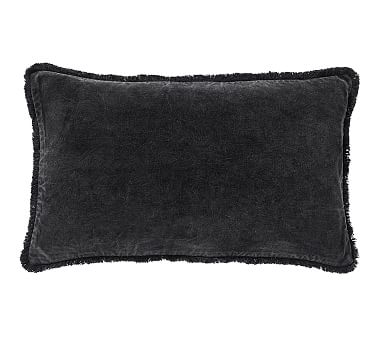 Fringe Velvet Lumbar Pillow Cover, 16 x 26", Black - Image 2