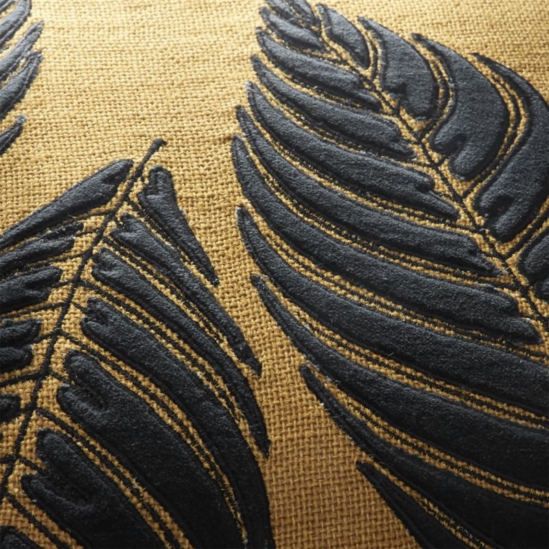 "18"" Frond Mustard Jute and Velvet Pillow with Feather-Down Insert" - Image 5