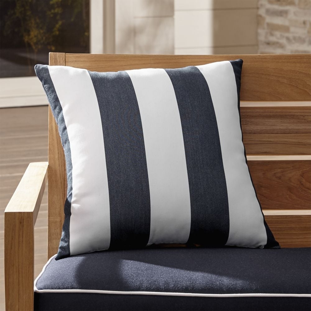 Sunbrella ® Cabana Navy Stripe 20"x20" Outdoor Pillow - Image 0