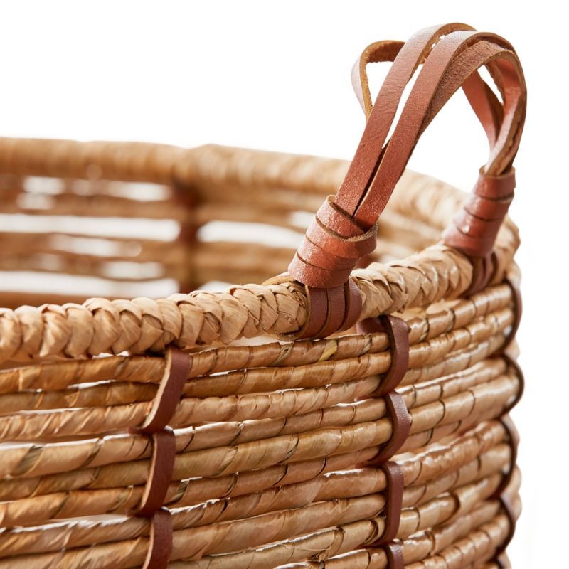Emory Small Cognac Leather Handle Basket - Image 1