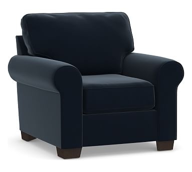 Buchanan Roll Arm Upholstered Armchair, Polyester Wrapped Cushions, Performance Plush Velvet Navy - Image 0