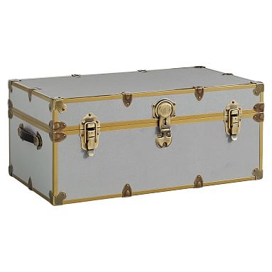 Canvas Dorm Trunk with Rubbed Brass Trim, Standard, Silver - Image 0