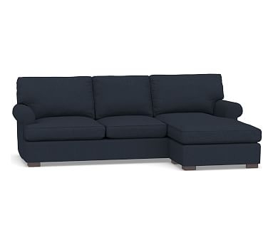 Townsend Roll Arm Upholstered Sofa with Reversible Storage Chaise Sectional, Polyester Wrapped Cushions, Performance Brushed Basketweave Indigo - Image 0
