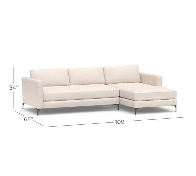 Jake Upholstered Left Arm 2-Piece Sectional with Chaise 2x1 with Bronze Legs, Polyester Wrapped Cushions, Textured Twill Light Gray - Image 2