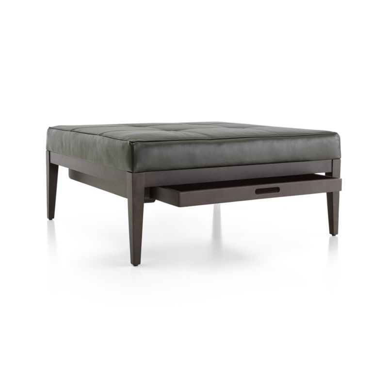 Nash Leather Tufted Square Ottoman with Tray - Image 3