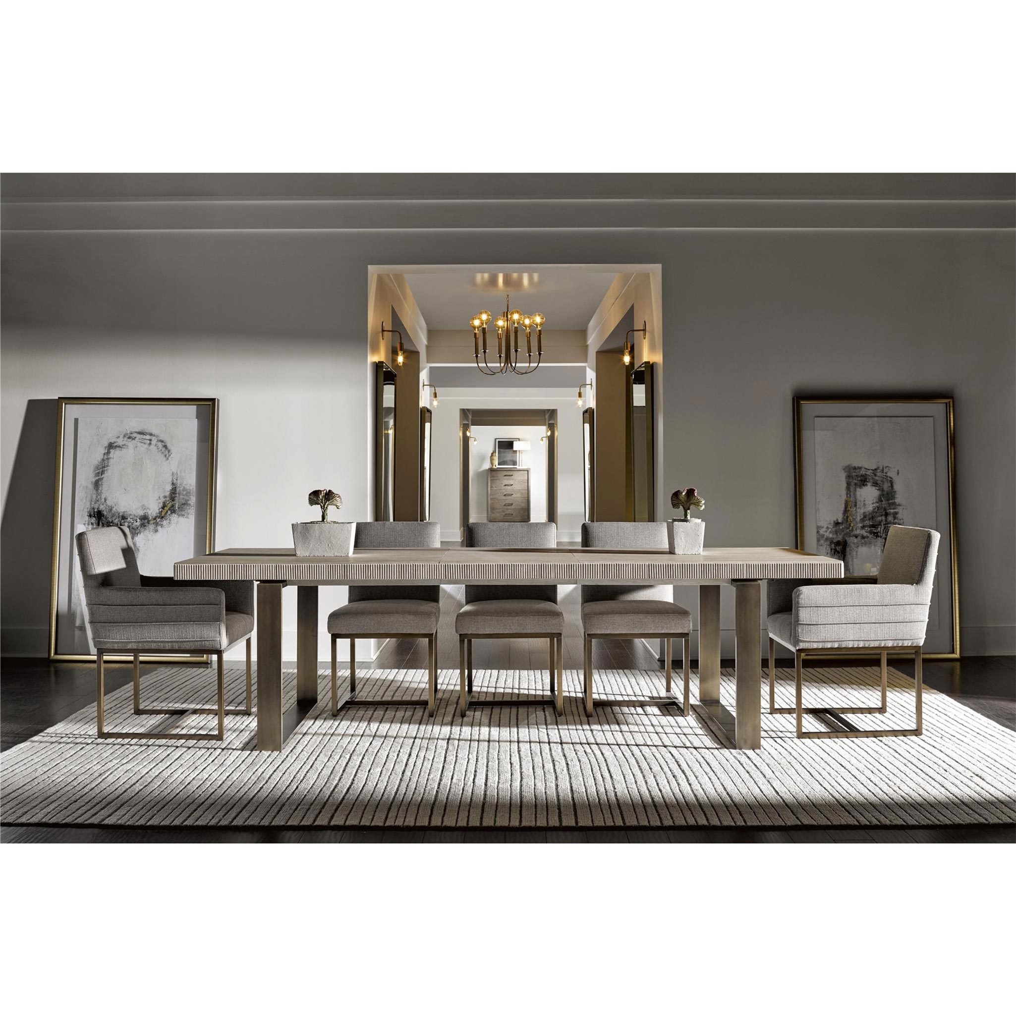 John Modern Classic Ivory Wood Top Bronze Metal Extendable Dining Table - Image 4