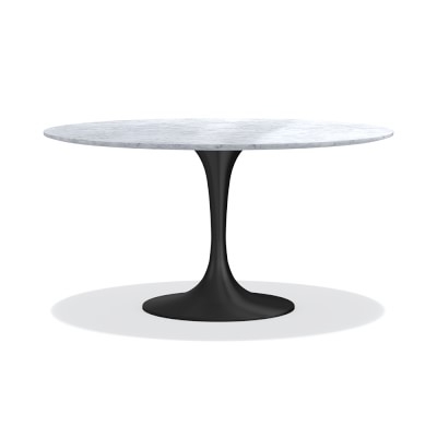 Tulip Pedestal Dining Table, 56 Round, Aged Bronze Base, Carrara Marble Top - Image 0