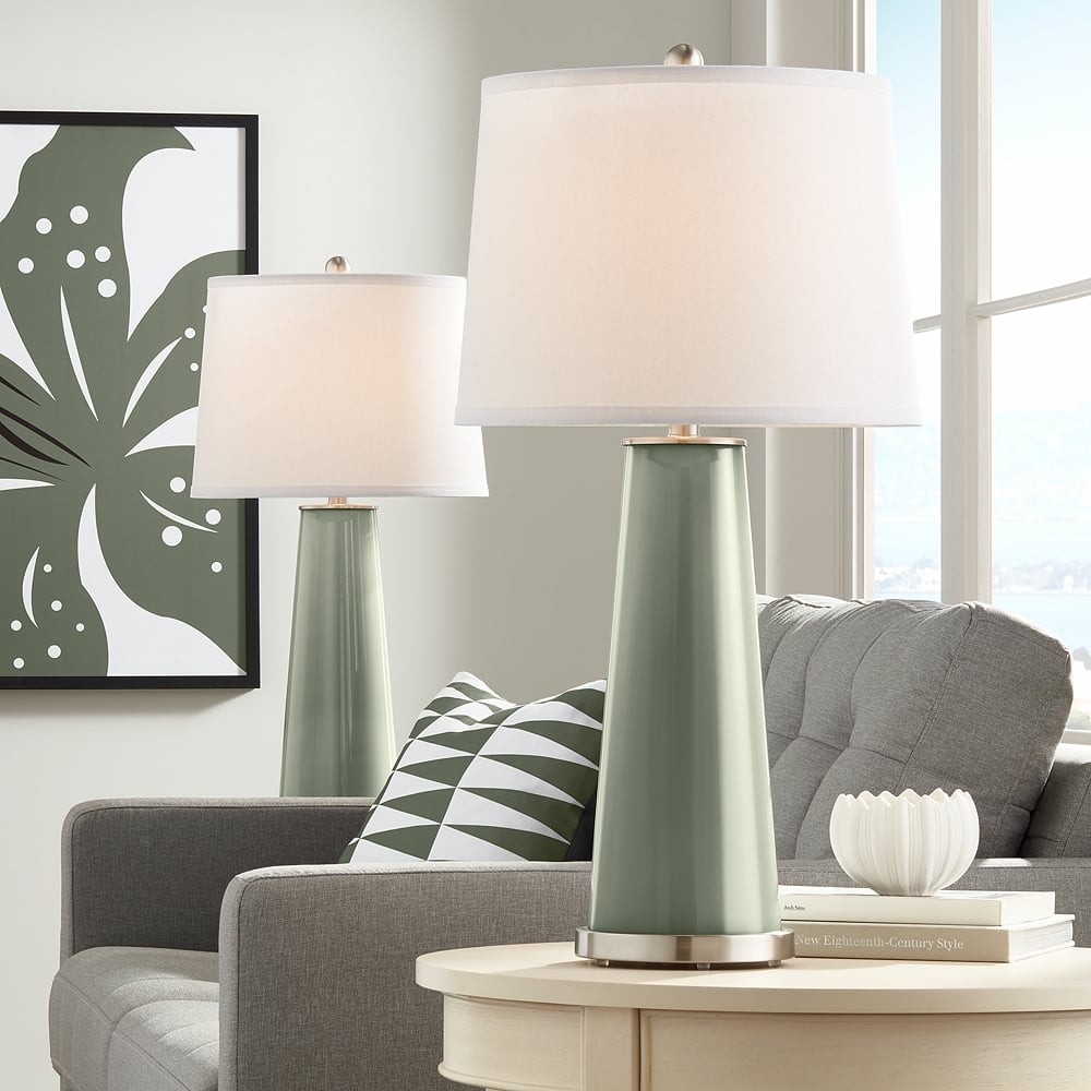Color Plus Leo 29 1/2" Deep Lichen Green Glass Table Lamps Set of 2 - Image 0