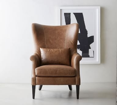 Champlain Leather Wingback Armchair, Polyester Wrapped Cushions, Burnished Walnut - Image 1