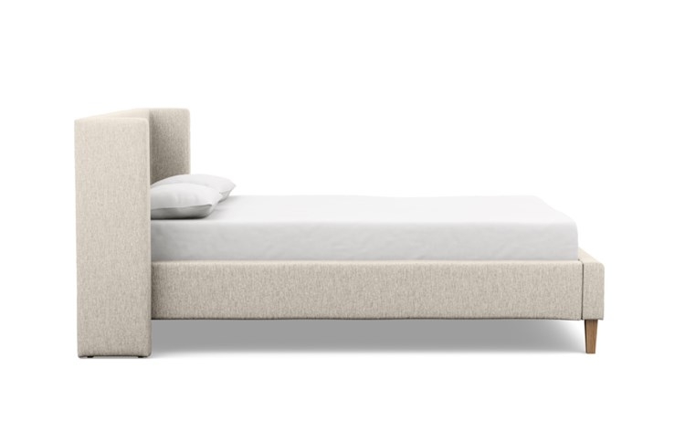 Oliver Queen Bed with Beige Wheat Fabric, low headboard, and Natural Oak legs - Image 2