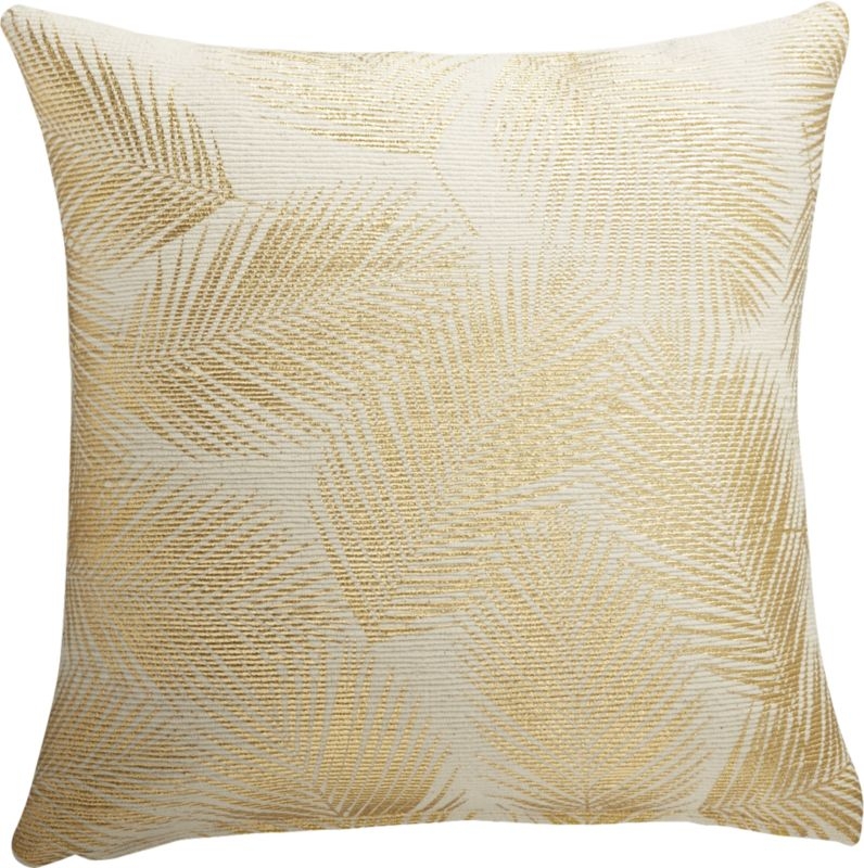 "16"" Gold and White Palm Leaf Pillow with Feather-Down Insert" - Image 2