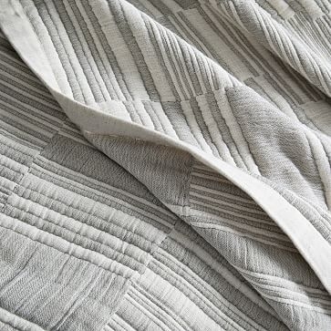 Double Cloth Offset Stripe Blanket, King, Platinum - Image 1