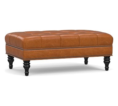 Martin Upholstered Small Rectangular Ottoman 41", Leather Vintage Caramel - Image 0