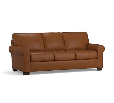 Buchanan Roll Arm Leather Sofa 87", Polyester Wrapped Cushions, Burnished Saddle - Image 0