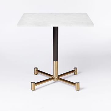 Orbit Base Square Dining Table, White Marble, Antique Bronze/Glossy Black - Image 4