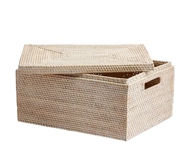 Tava Woven Lidded Basket, Medium, Whitewash - Image 1