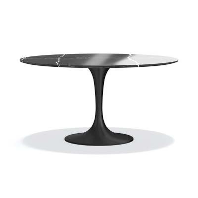 Tulip Pedestal Dining Table, 56 Round, Aged Bronze Base, Black Marble Top - Image 0