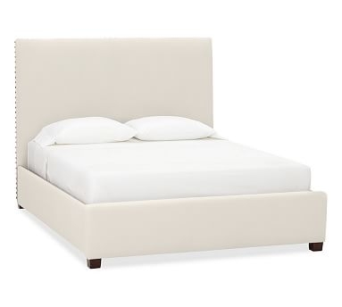 Raleigh Upholstered Square King Bed with Bronze Nailheads, Twill Cream - Image 2