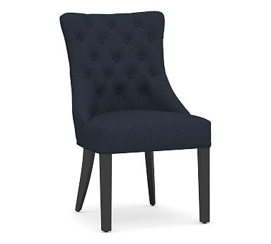 Hayes Upholstered Tufted Dining Side Chair, Espresso Frame, PERFORMANCE BRUSHED BASKETWEAVE INDIGO - Image 0