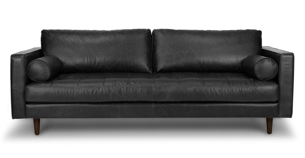 Sven 88" Tufted Leather Sofa - Oxford Black - Image 0