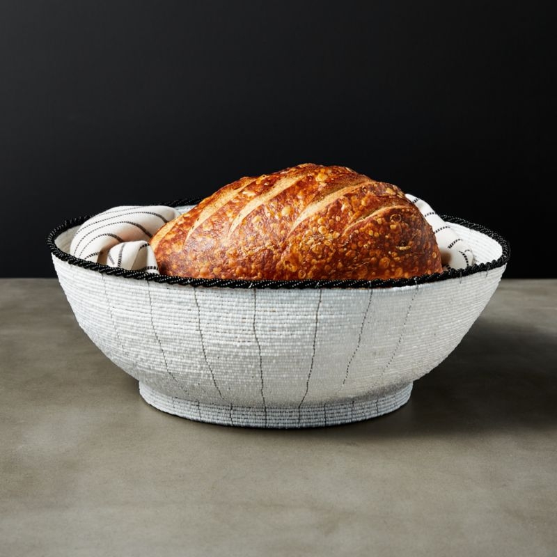 Pearl Beaded White Bread Basket - Image 1