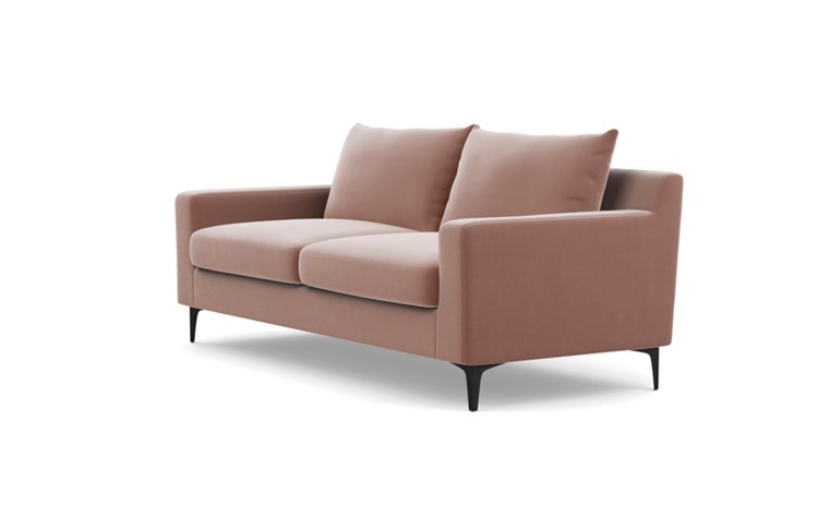 Sloan Sofa with Pink Blush Fabric, down alt. cushions, and Matte Black legs - Image 4