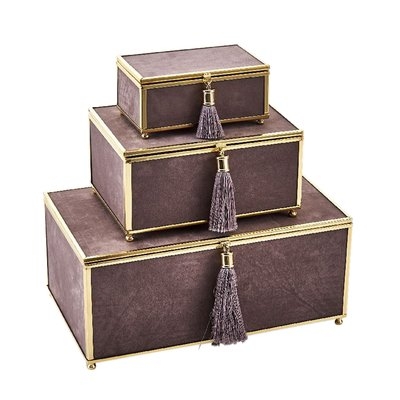 Ola Velveteen 3 Piece Decorative Box Set with Tassel - Image 0