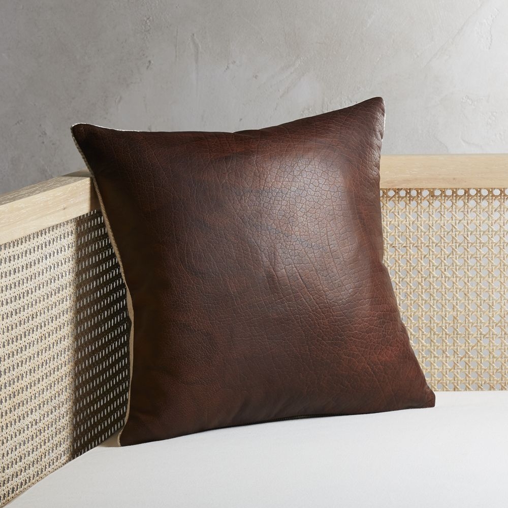 "16"" Branca Dark Brown Leather Pillow with Feather-Down Insert" - Image 0