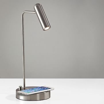 Linear Metal LED Charging Table Lamp + USB, Brushed Steel - Image 2