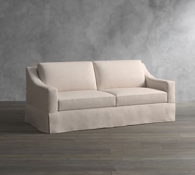 York Slope Arm Slipcovered Sofa 80.5", Down Blend Wrapped Cushions, Textured Twill Light Gray - Image 1
