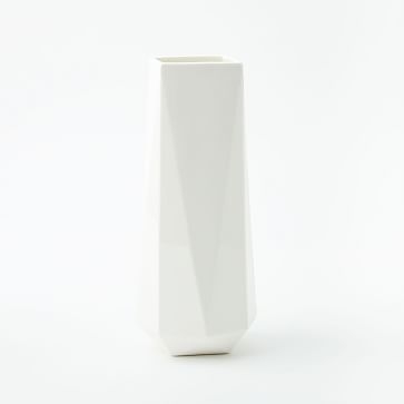 Faceted Porcelain Vase, 12", Porcelain White - Image 0