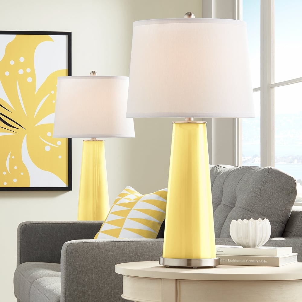 Color Plus Leo 29 1/2" Daffodil Yellow Glass Table Lamps Set of 2 - Image 0