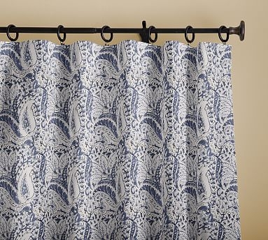 Amala Kalamkari Print Linen/Cotton Rod Pocket Curtain, 50 x 84", Blue - Image 0