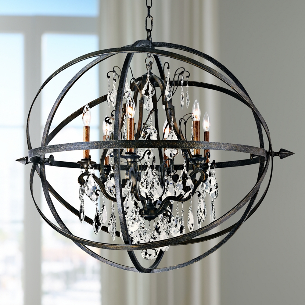 Byron 33 1/2" Hand-Worked Bronze And Crystal Chandelier - Style # X5947 - Image 0