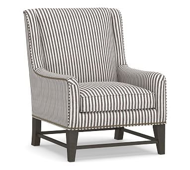 Berkeley Upholstered Armchair, Polyester Wrapped Cushions, Vintage Stripe Black/Ivory - Image 2