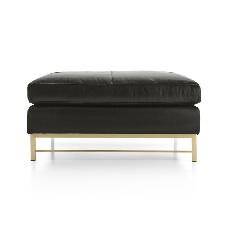 Tyson Leather Square Cocktail Ottoman with Brass Base - Image 3