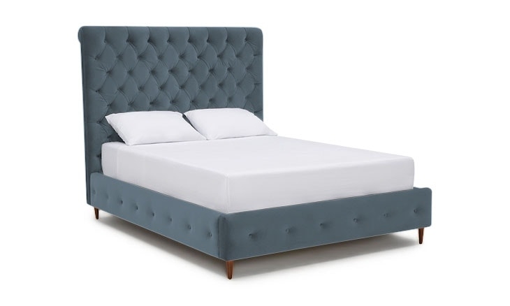 Blue Dana Mid Century Modern Bed - Mixology Indigo - Medium - Queen - Image 0