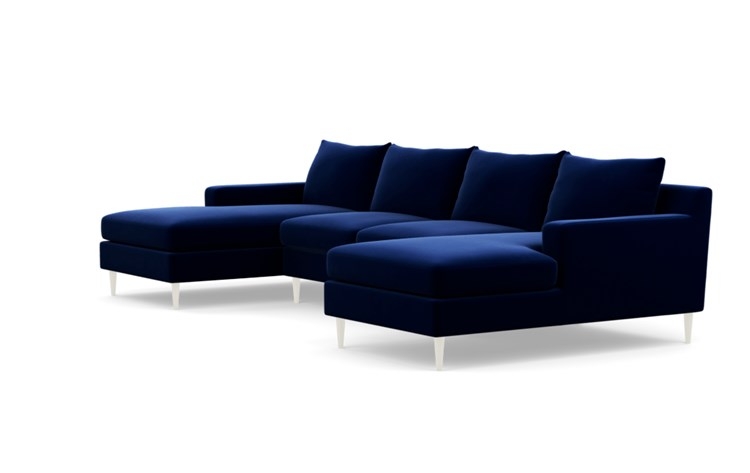 Sloan U-Sectional with Oxford Blue Fabric and Matte White legs - Image 4
