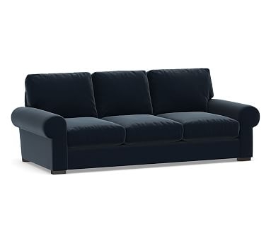Turner Roll Arm Upholstered Sofa 90", Down Blend Wrapped Cushions, Performance Plush Velvet Navy - Image 0