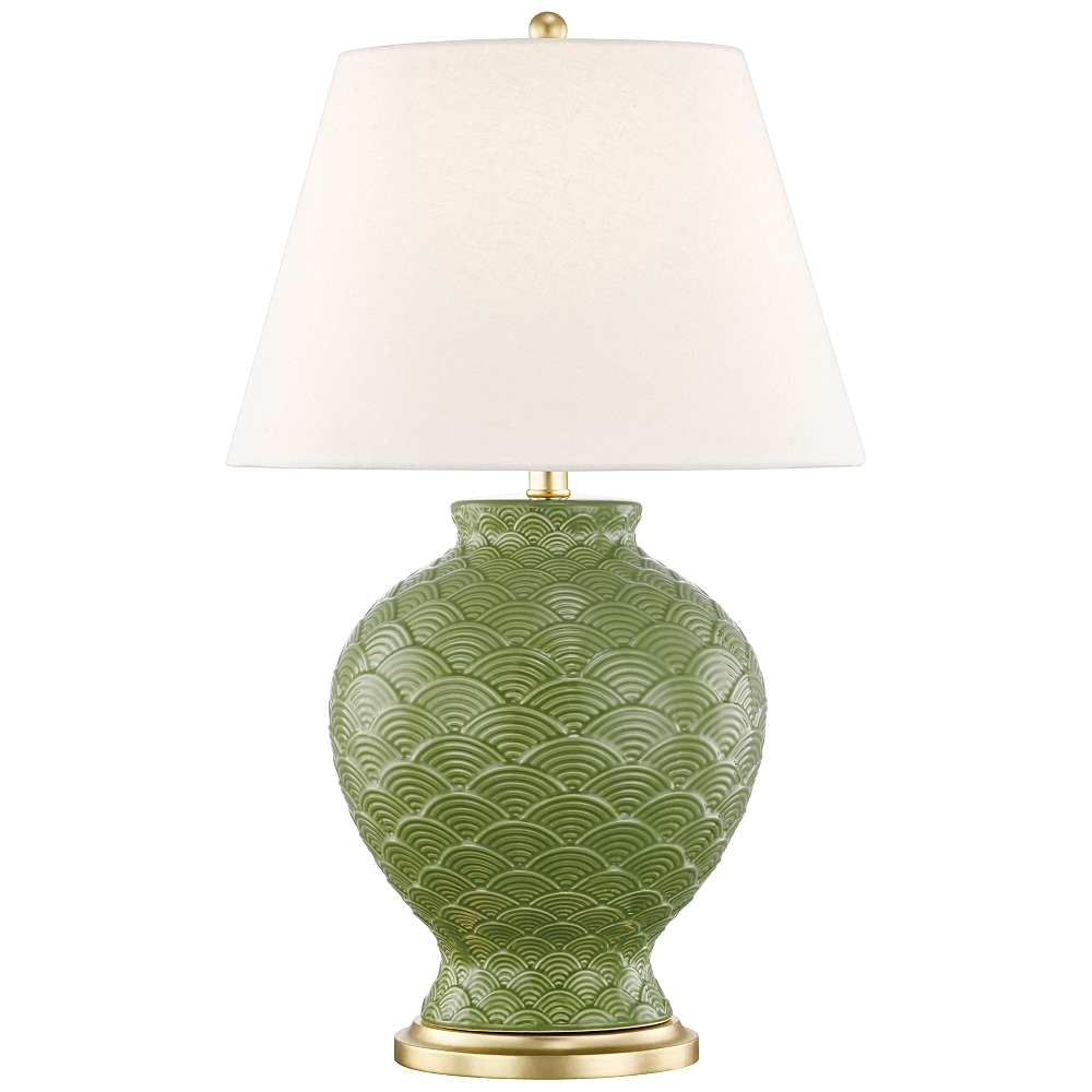 Mitzi Demi Sage Green Porcelain Table Lamp with Linen Shade - Style # 61D26 - Image 0