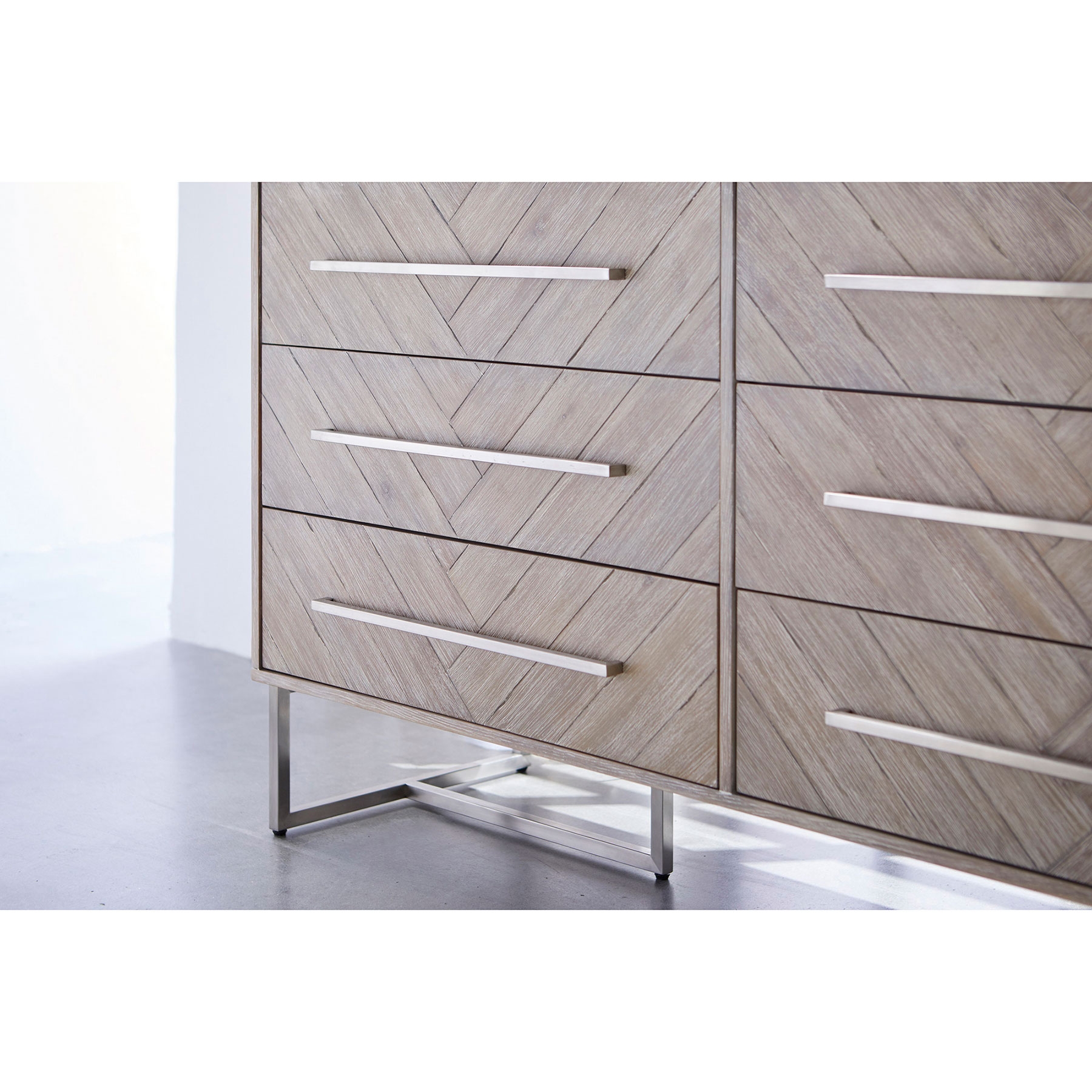Moris Modern Classic 6-Drawer Stainless Steel Pulls Natural Grey Double Dresser - Image 3